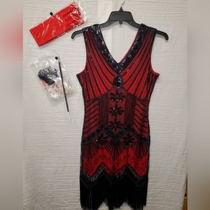 Women's Roaring 20s Flapper Dress w/accessories